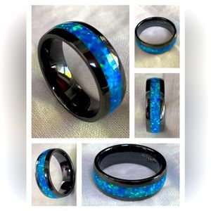 Men’s Black ceramic and Opel ring sz 12